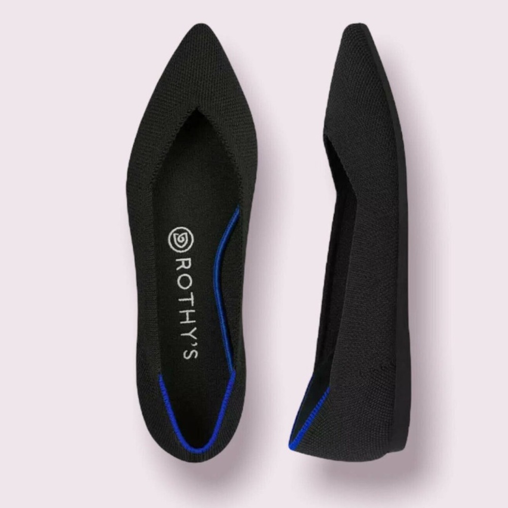 Rothy’s the point classic black solid comfortable ballet flats 7.5 women’s